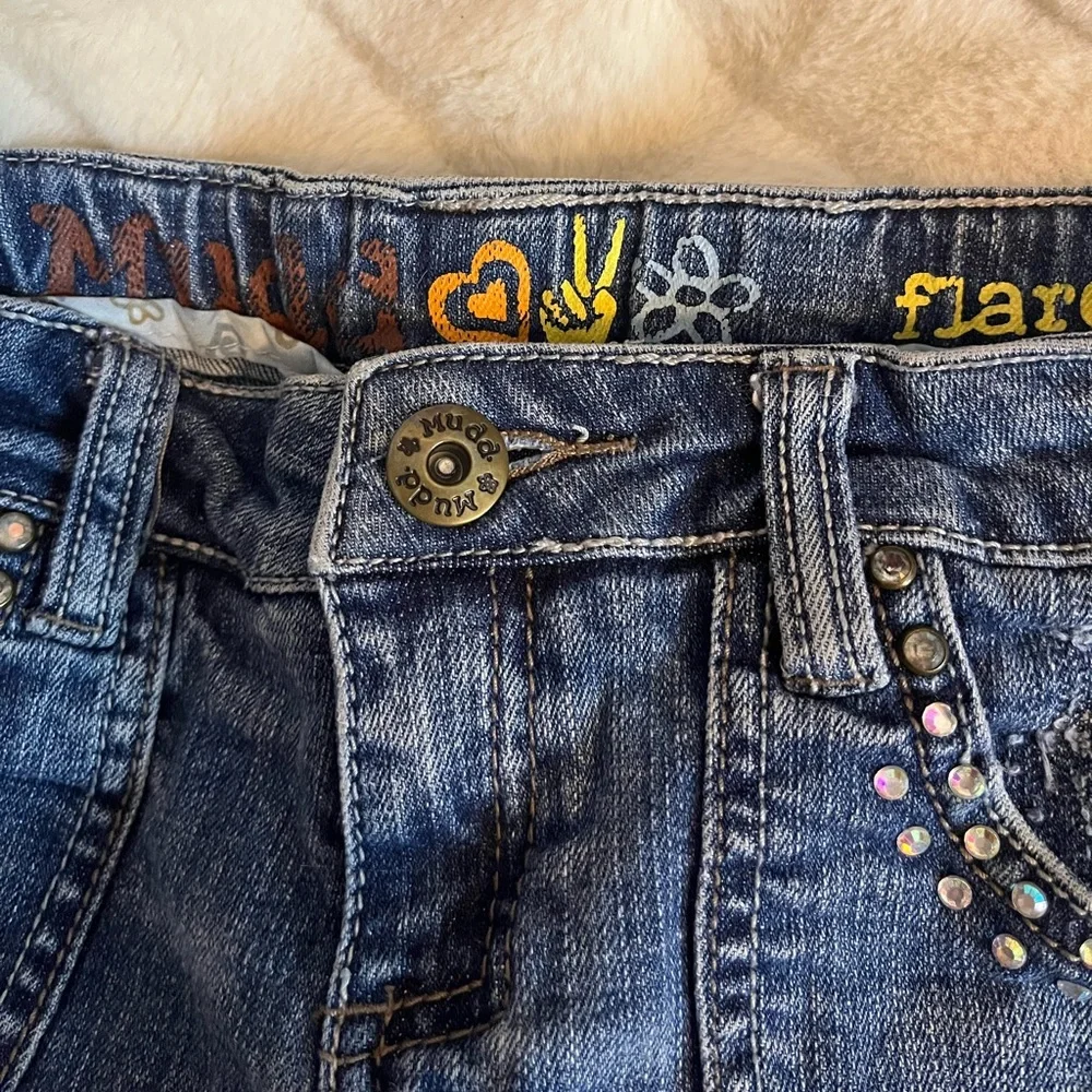 Vintage Y2K Mudd Girls 8 Rhinestone Girlhood Flare Casual Spring Denim Jeans